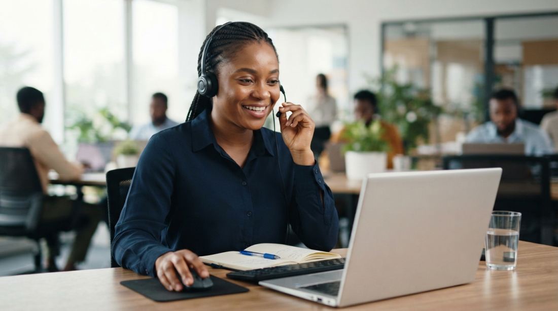 Conseillère Bloosat au téléphone avec un client